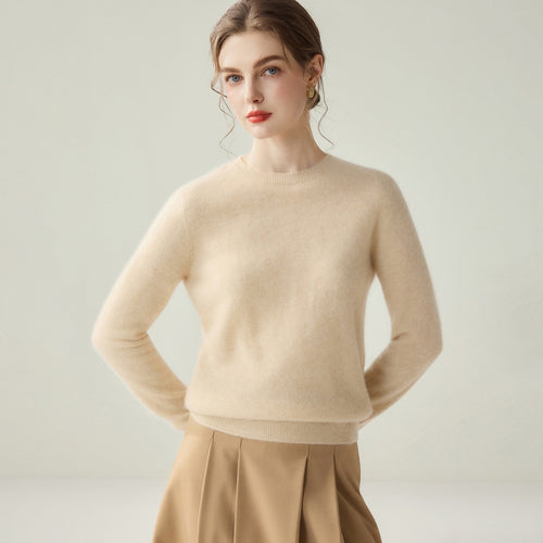 Damen Leichter Rundhalspullover aus Kaschmir‑Look mit extrafeinem Flor und geripptem Saum Drune