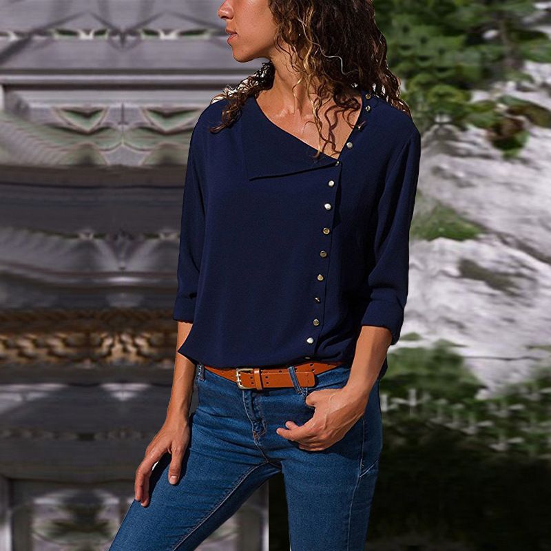 Damen Modische Bluse mit dezenten Knopfdetails Drune