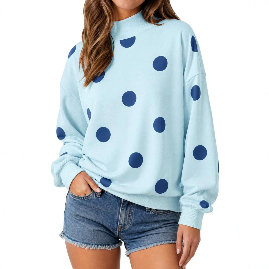 Damen Locker geschnittenes Sweatshirt mit Stehkragen und großen Punkten Drune