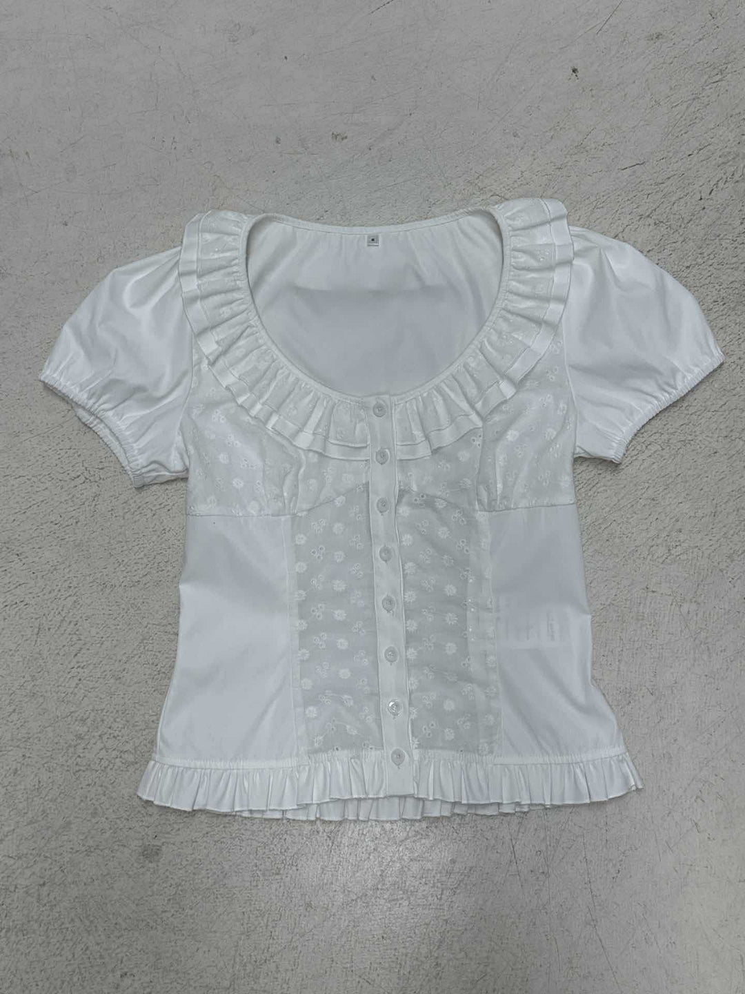 Damen Rüschenbluse mit floralem Einsatz und femininem Schnitt Drune