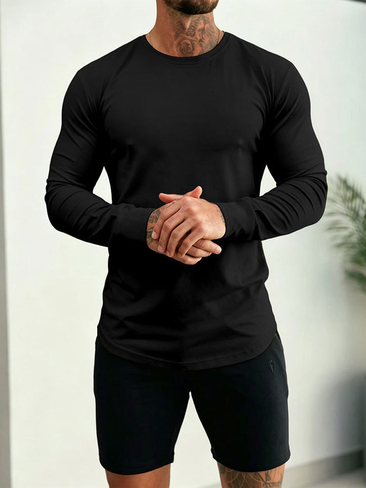 Herren Enganliegendes Langarm-Shirt aus Baumwollstretch mit Rundhals Drune