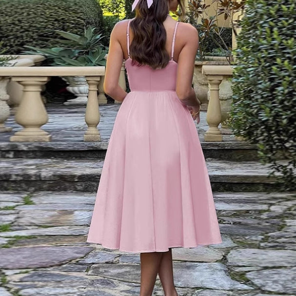 Damen Elegantes A-Linien Midi-Kleid mit Spaghettiträgern und weichem Stoff Drune