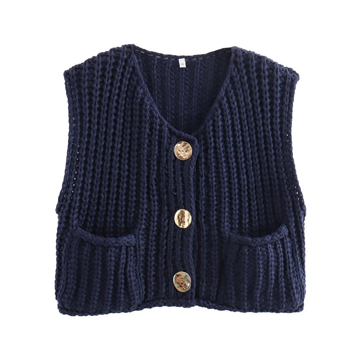 Damen Strickweste mit praktischen Taschen und dekorativen Holzknöpfen Drune