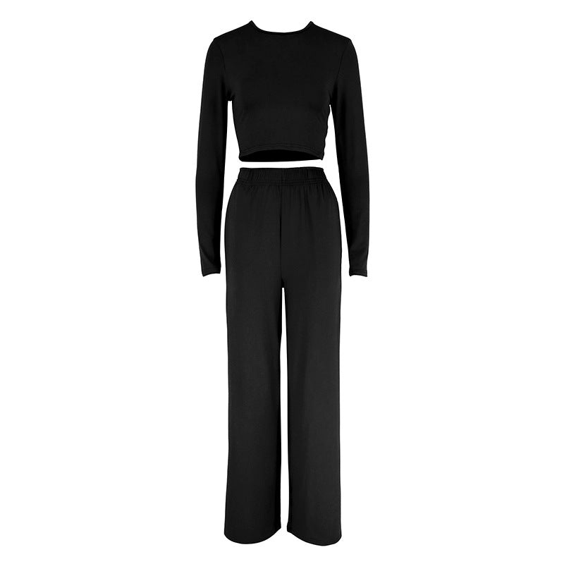 Damen Elegantes Zweiteiliges Set mit cropped Oberteil und weiten Hosen Drune