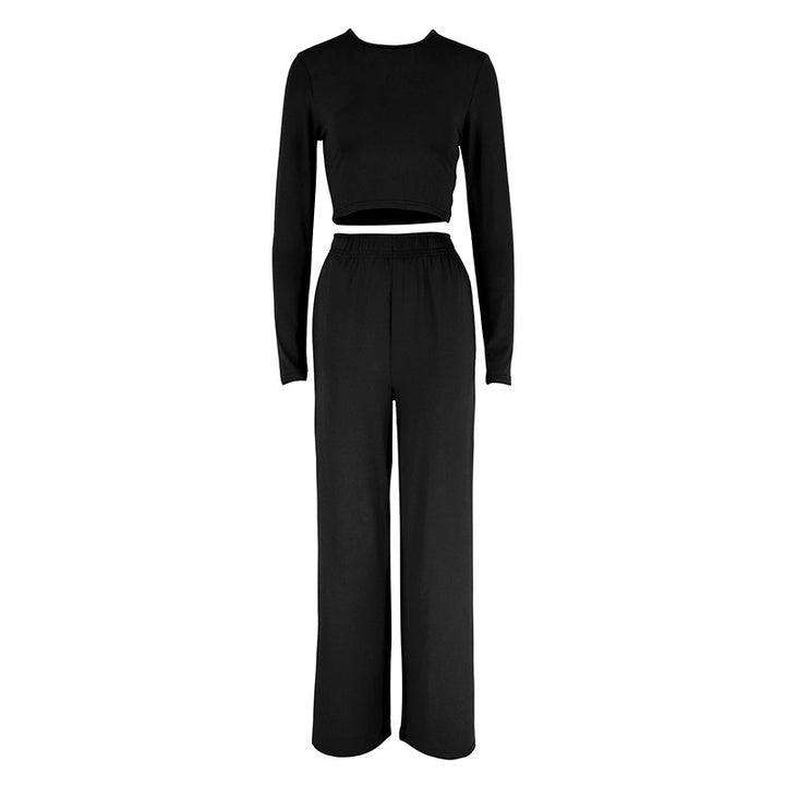 Damen Elegantes Zweiteiliges Set mit cropped Oberteil und weiten Hosen Drune