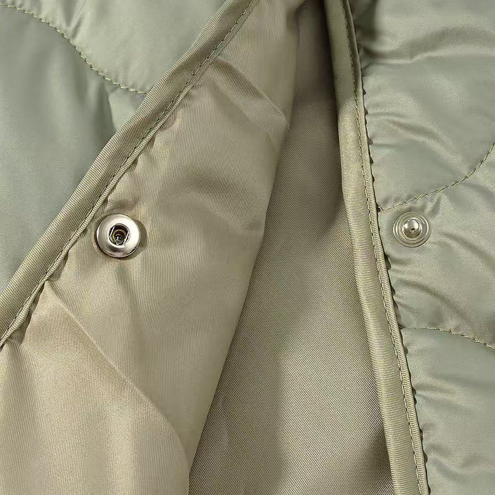 Damen Oversize-Steppjacke ohne Kragen mit Druckknopfverschluss und abgerundetem Saum Drune