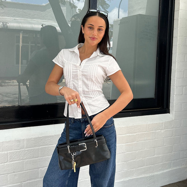 Damen Bluse mit tailliertem Schnitt und dekorativen Falten Drune