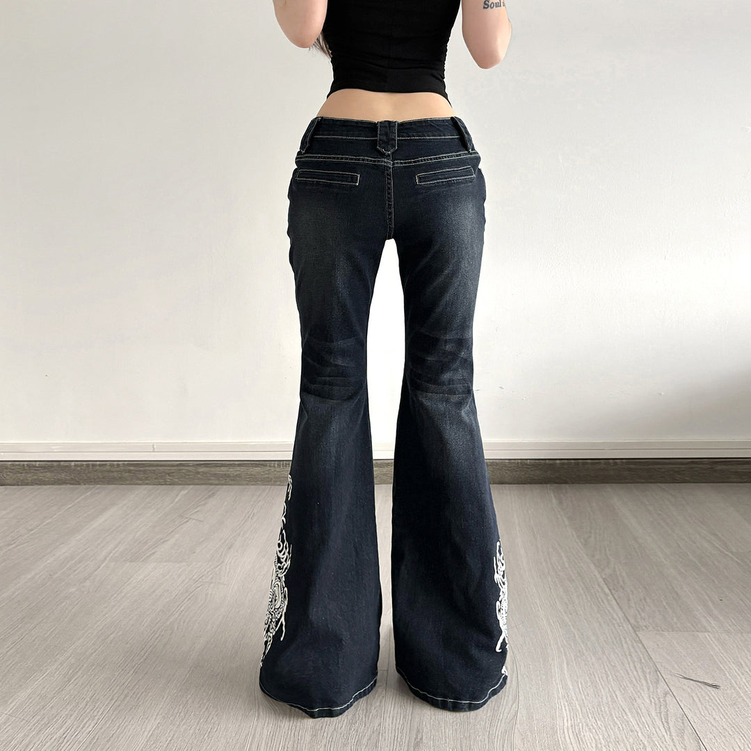 Damen Jeans mit ausgestelltem Bein und eleganter Stickerei Drune