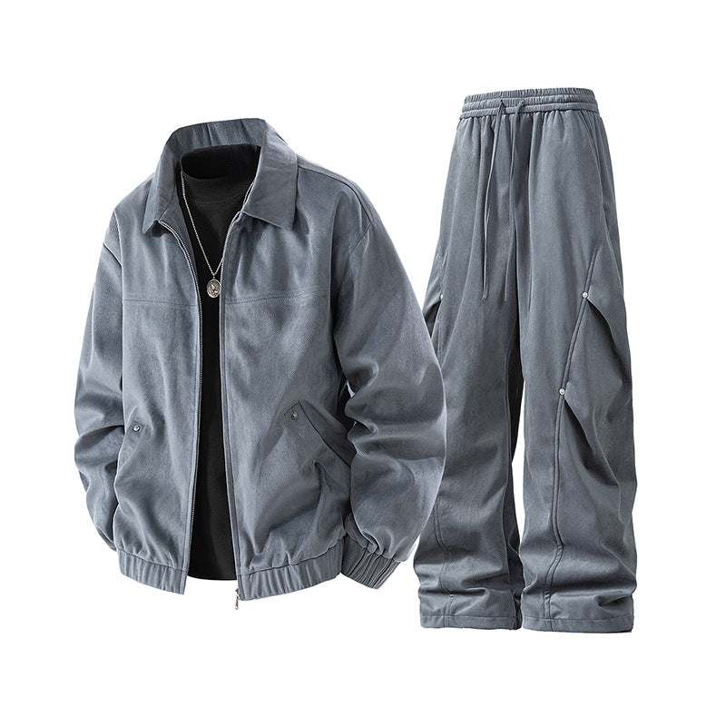 Herren lässiges Cord-Trainingsanzug-Set mit Reißverschlussjacke und weiten Cargohosen Drune