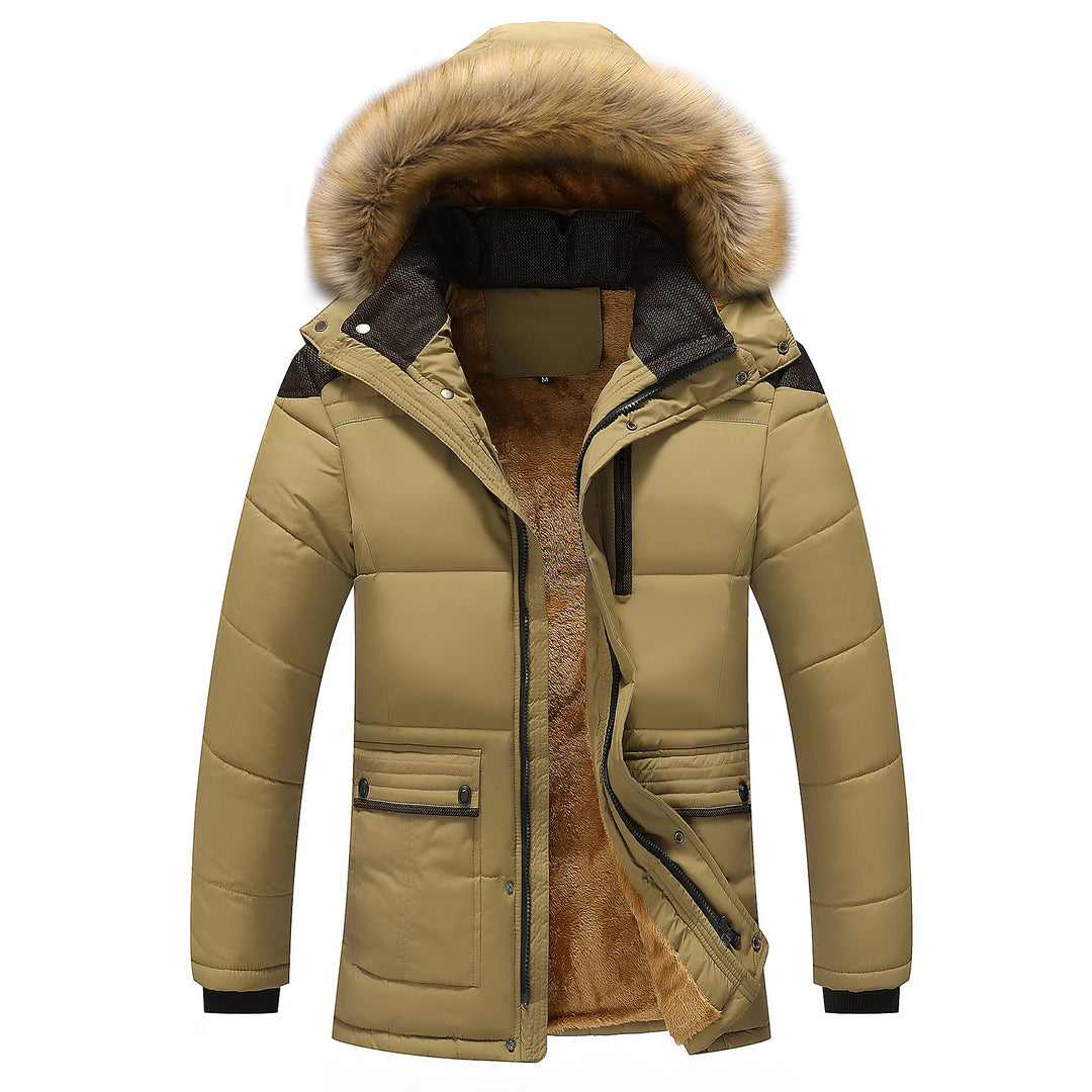 Herren Lang geschnittener Thermo-Parka mit Teddy-Innenfutter und abnehmbarem Kunstfellbesatz Drune