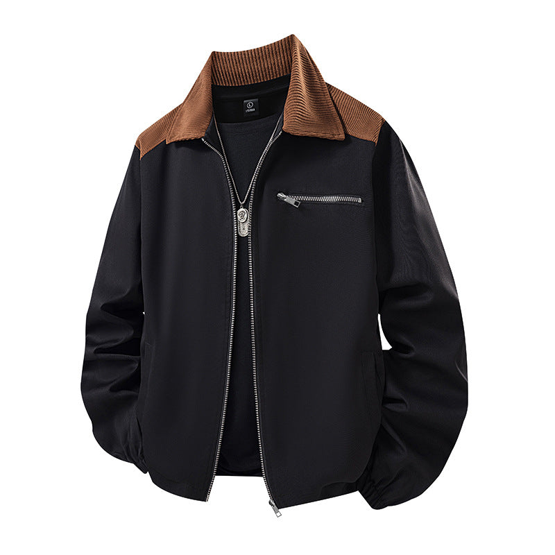 Herren Leichte City‑Bomberjacke mit Cordkragen, Zwei‑Wege‑Reißverschluss und Brust‑Zip Drune
