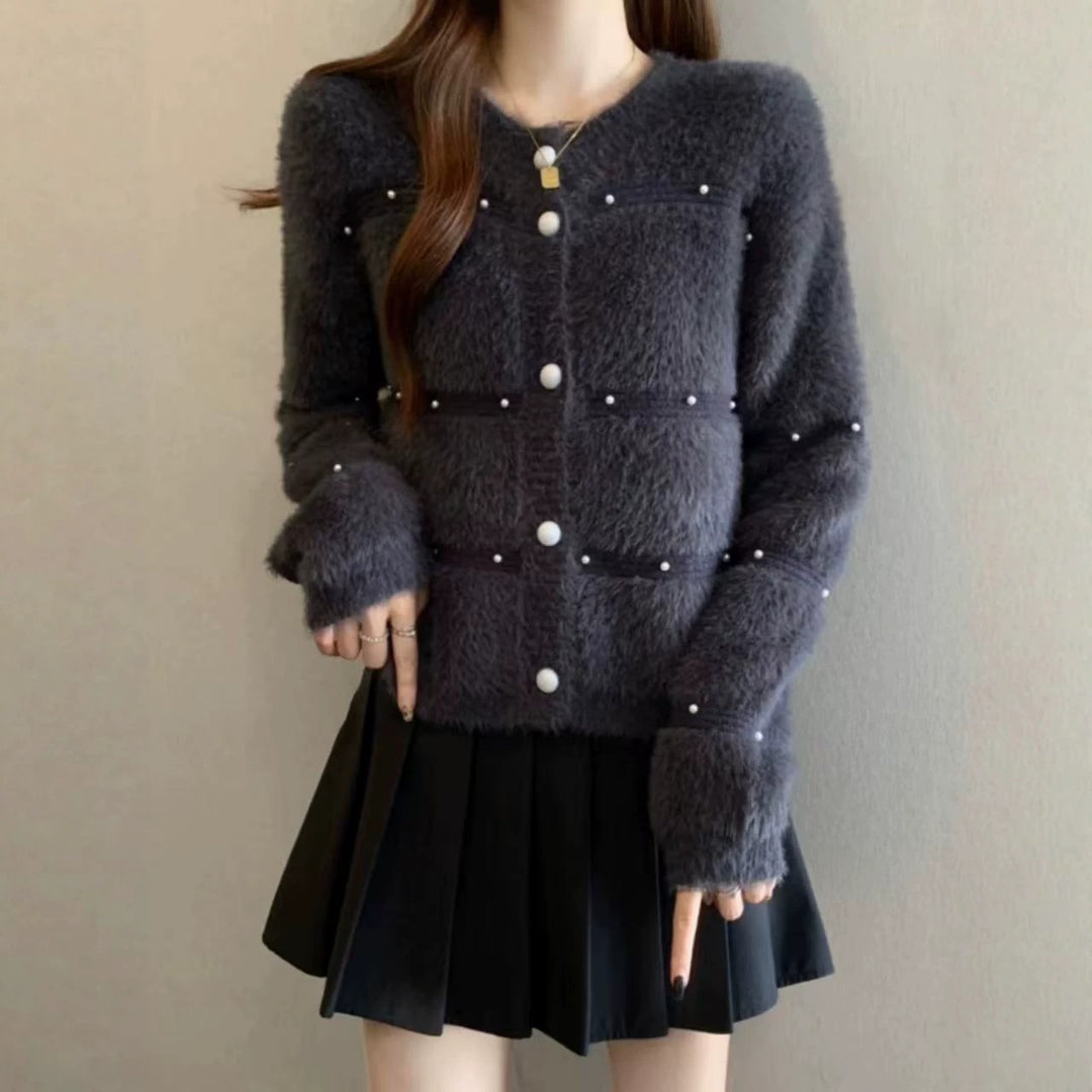 Damen Gemütlicher Strickcardigan mit Perl-Details Drune