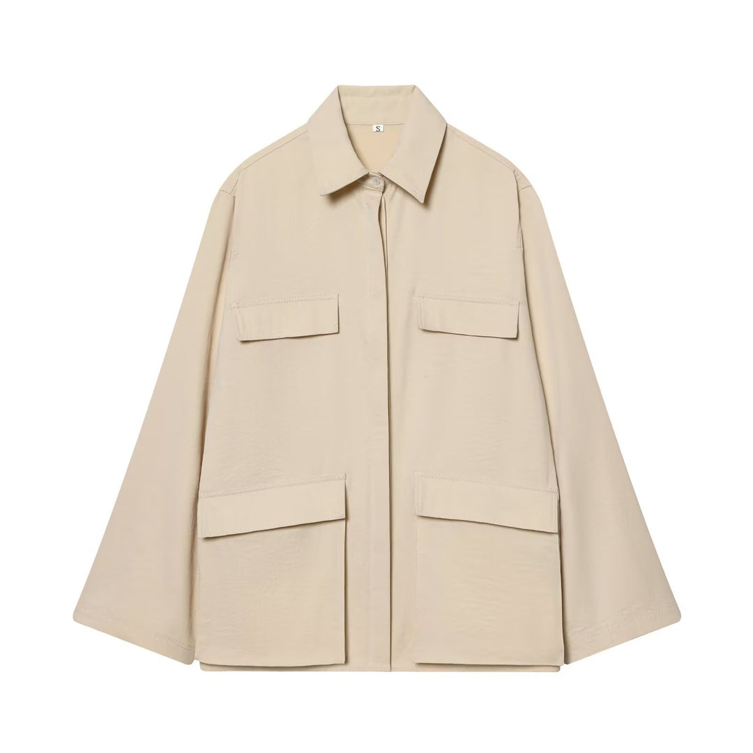 Damen Oversize Feldjacke im Boxy‑Cut mit vier Klapptaschen und verdeckter Druckknopfleiste Drune