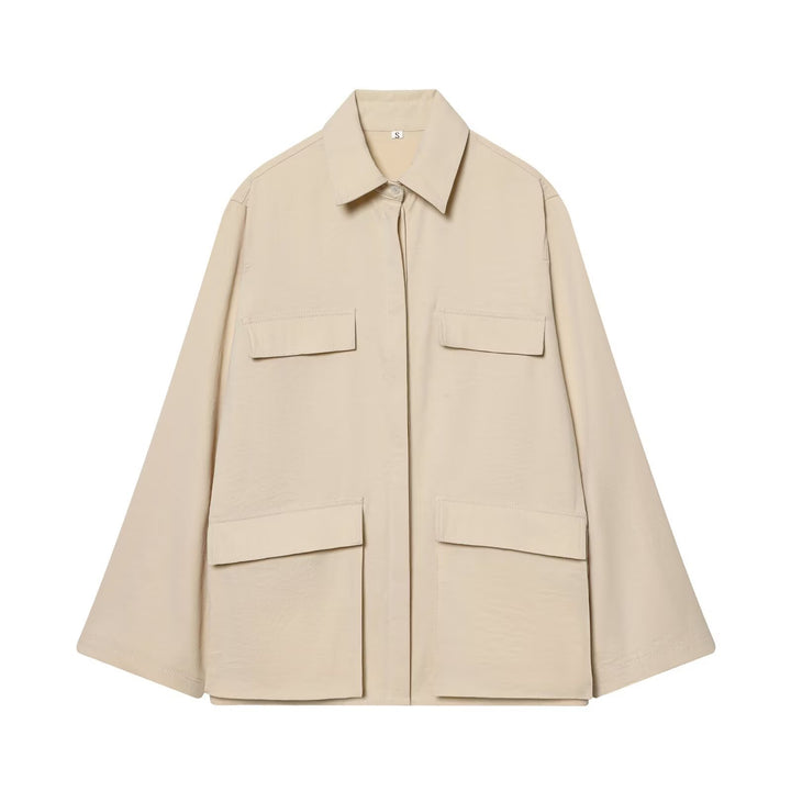 Damen Oversize Feldjacke im Boxy‑Cut mit vier Klapptaschen und verdeckter Druckknopfleiste Drune