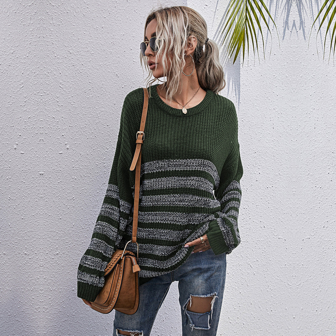 Damen Bequemer Strickpullover mit Streifenmuster Drune