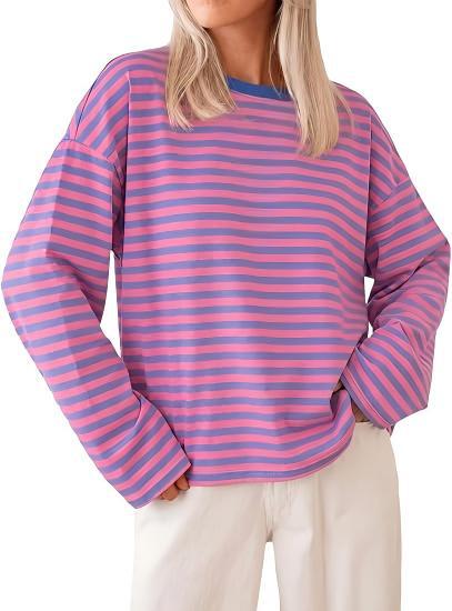 Damen gestreiftes Langarmshirt mit lässigem Schnitt und rundem Halsausschnitt