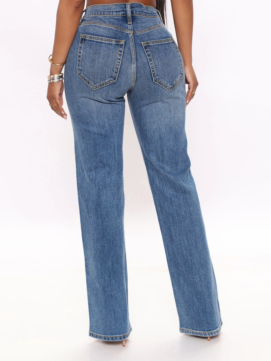 Damen Hochtaillierte Gerade‑Bein-Jeans im Retro‑Stil mit weitem Saum und Fünf‑Taschen‑Design Drune