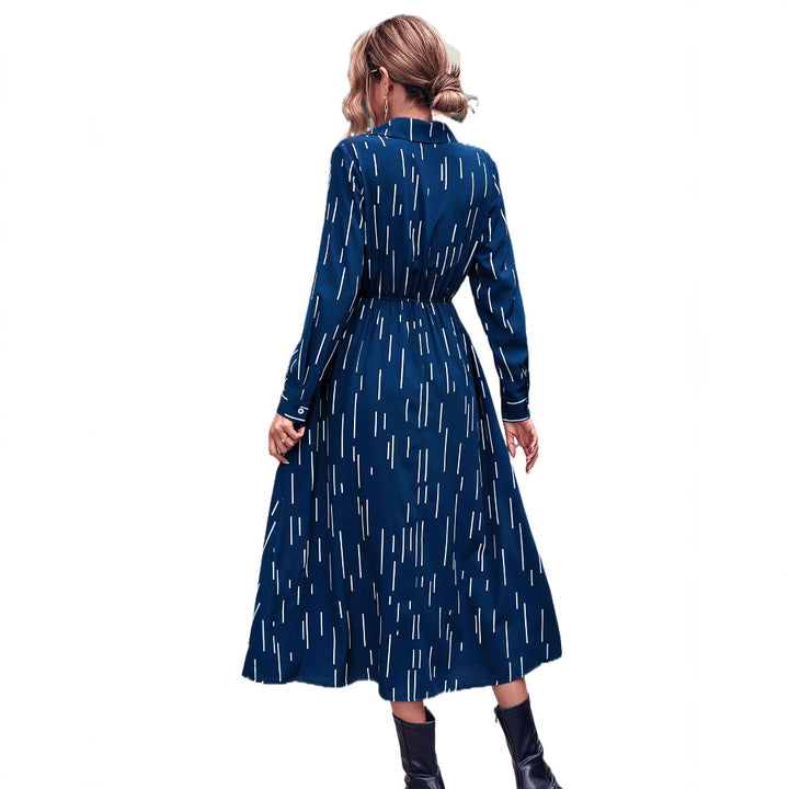 Damen Midi-Kleid mit schickem Kragen und elastischem Taillenband Drune