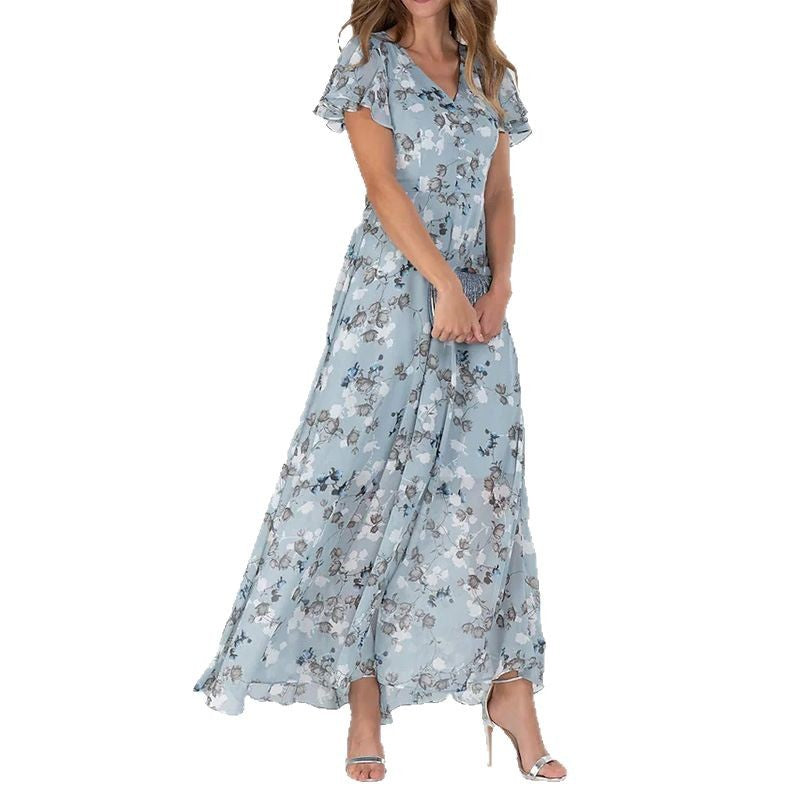 Damen Maxikleid mit eleganten Rüschendetails und floralem Design Drune
