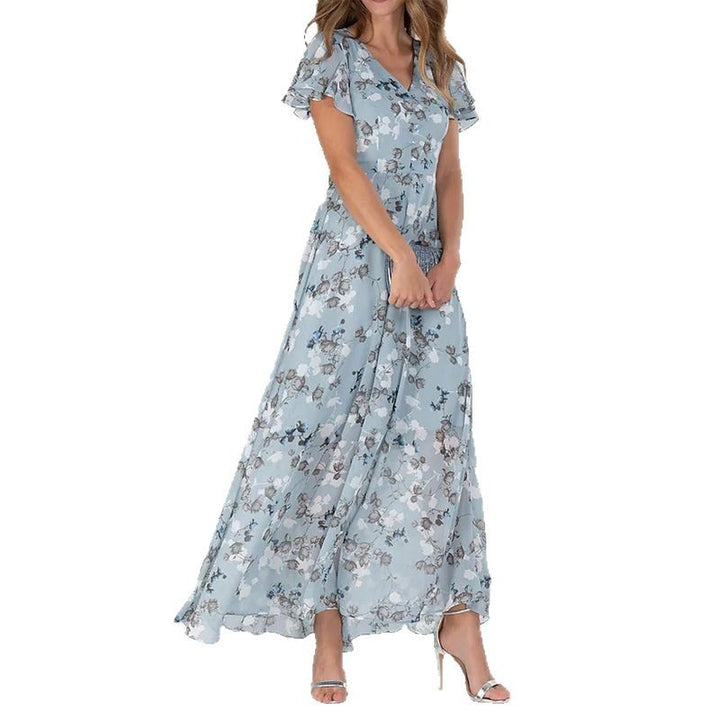 Damen Maxikleid mit eleganten Rüschendetails und floralem Design Drune