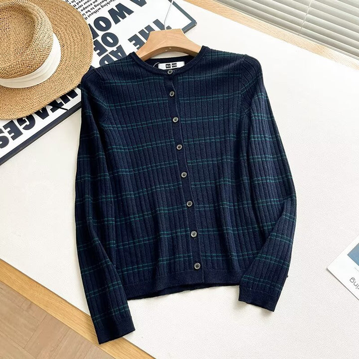 Damen stilvoller Rippstrick Cardigan mit Knopfverschluss Drune