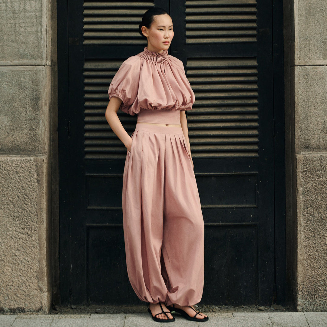 Damen Crop-Top mit voluminösen Puffärmeln und Taillenbetonung Drune