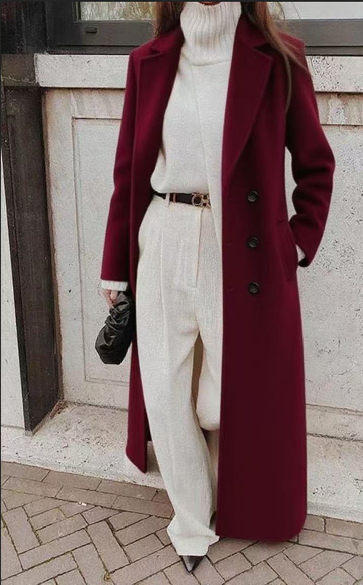 Damen Elegante Trenchcoat-Jacke mit langem Schnitt und Gürtel Drune