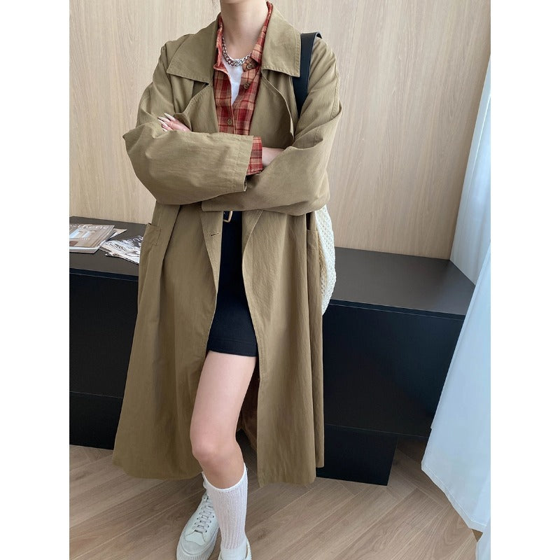 Damen eleganter Oversized Trenchcoat mit praktischen Taschen und Gürtel Drune
