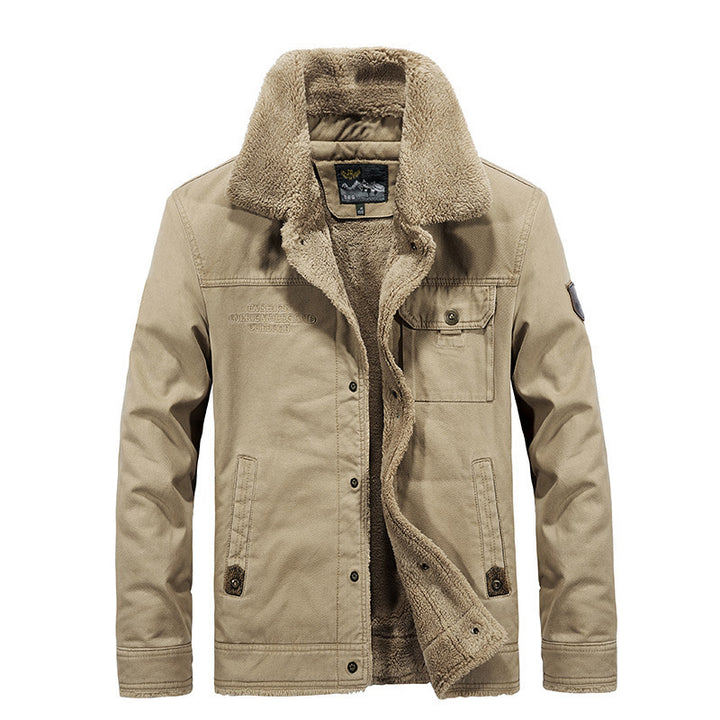 Herren Robust-Canvas-Fieldjacke mit Teddyfutter, Stehkragen und Utility-Taschen Drune