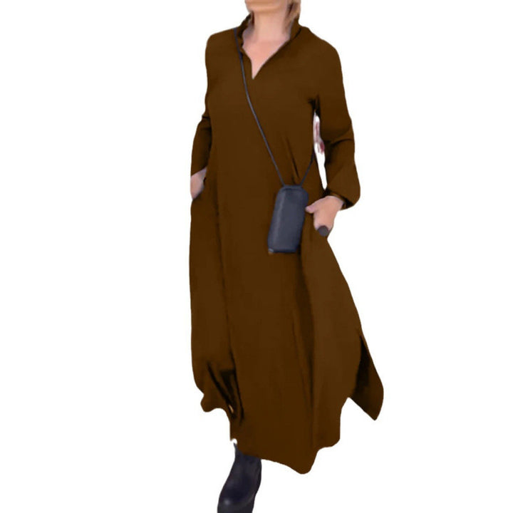Damen lässiges Maxikleid mit modernem Hemdblusen-Design und praktischen Seitentaschen Drune