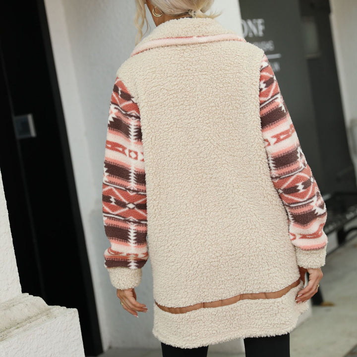 Damen Fleecefutter lange Jacke mit modischem Muster und praktisch integrierten Taschen Drune