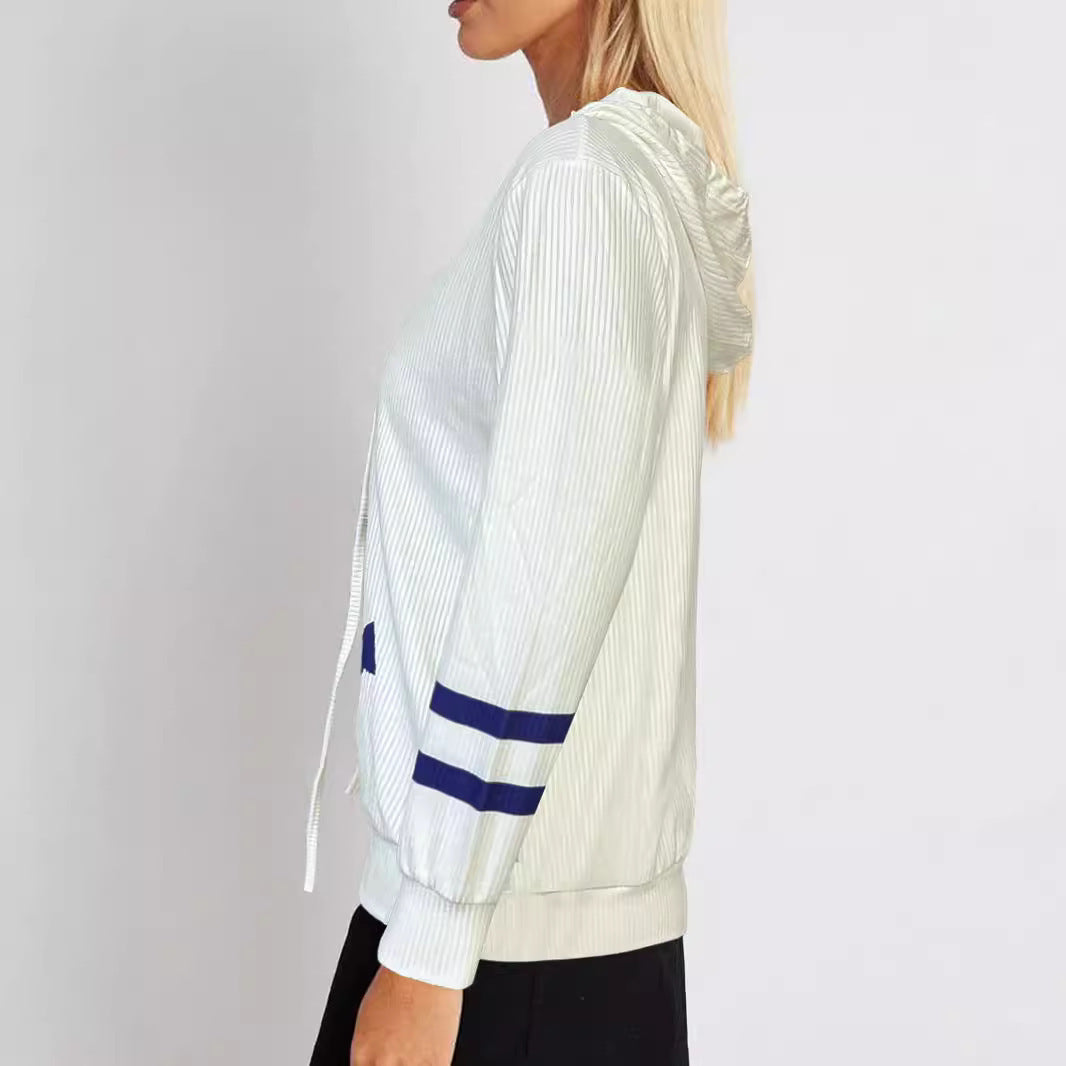 Damen Maritimes Kapuzen-Tunika-Shirt mit großem Ankerprint und Crinkle-Struktur Drune