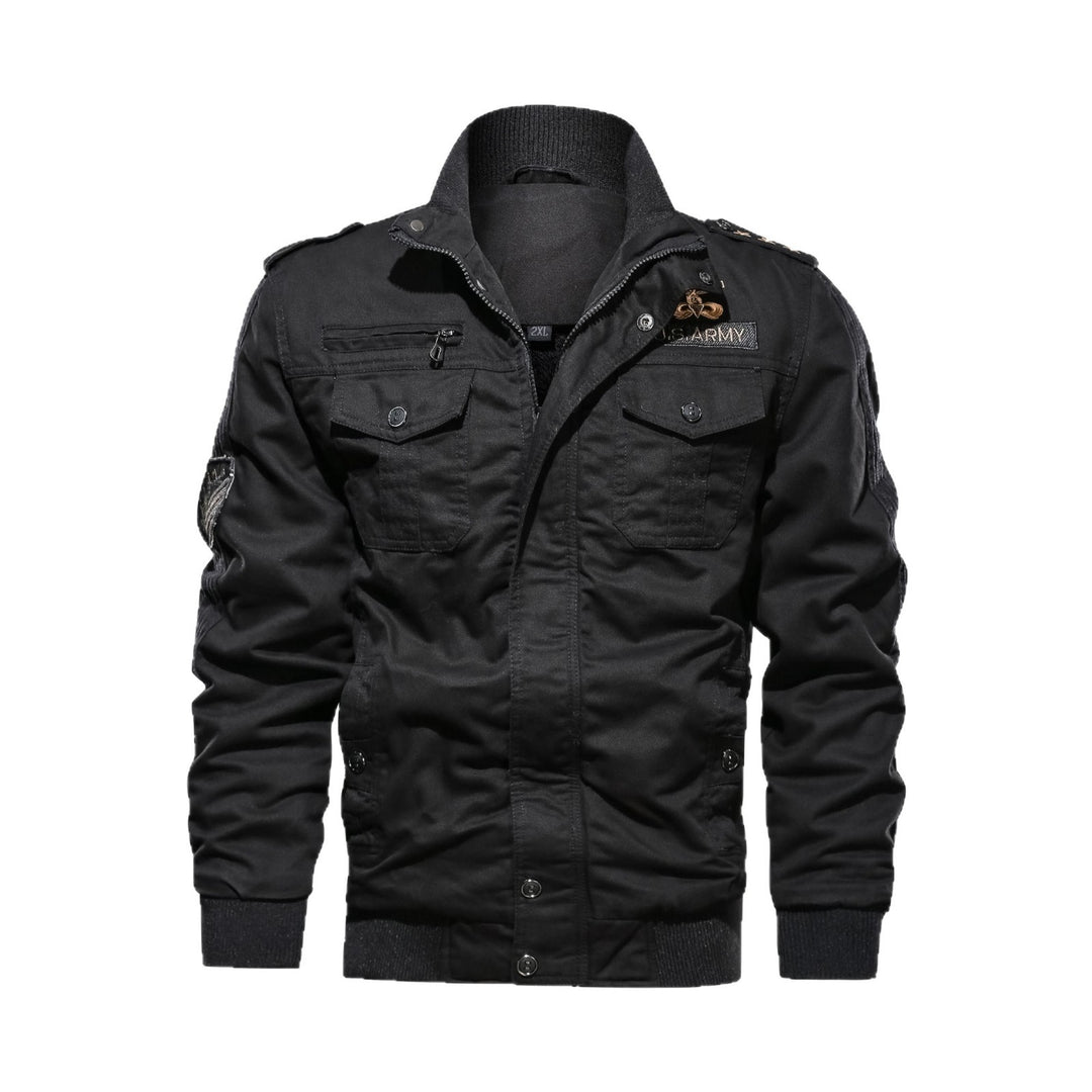 Herren Utility-Bomberjacke im Military-Stil mit Rippstehkragen und Mehrfachtaschen Drune