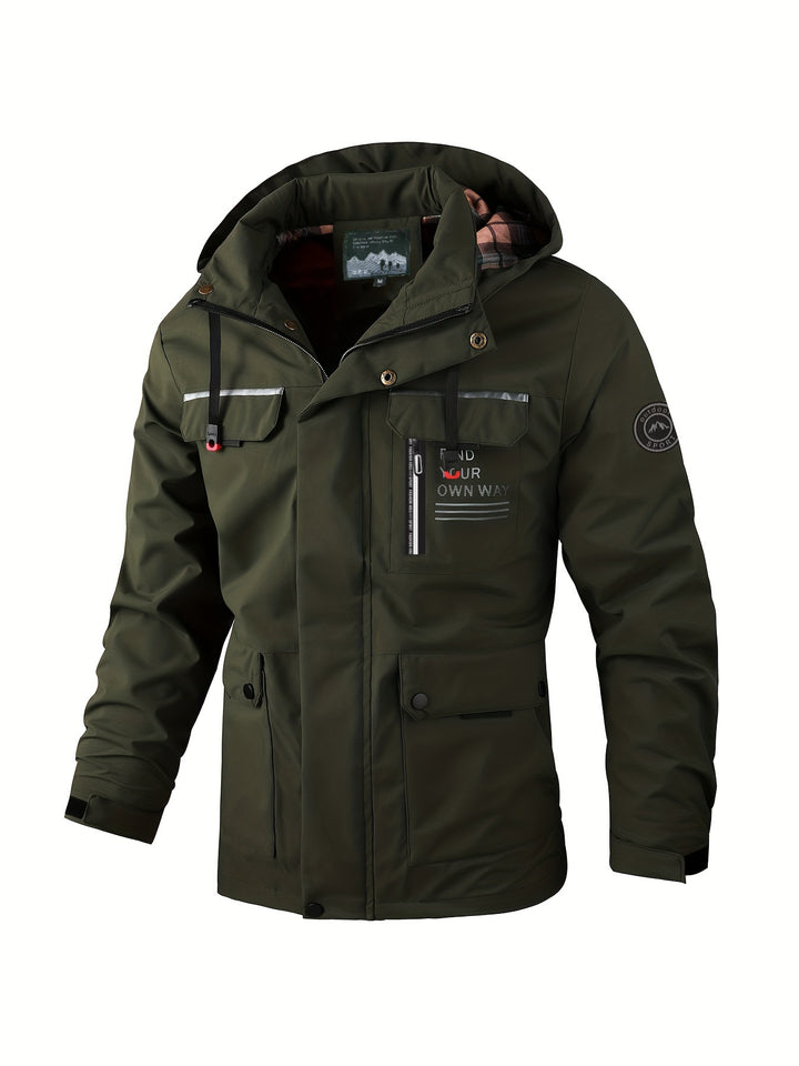 Herren leichter Softshell-Parka mit wasserabweisender Beschichtung, Kapuze und Multifunktions-Taschen Drune