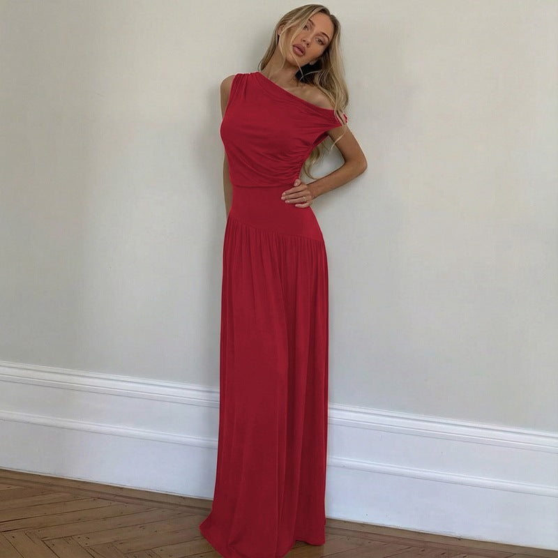 Damen Langarm Maxikleid mit asymmetrischem Schnitt und komfortablem Taillenbereich Drune