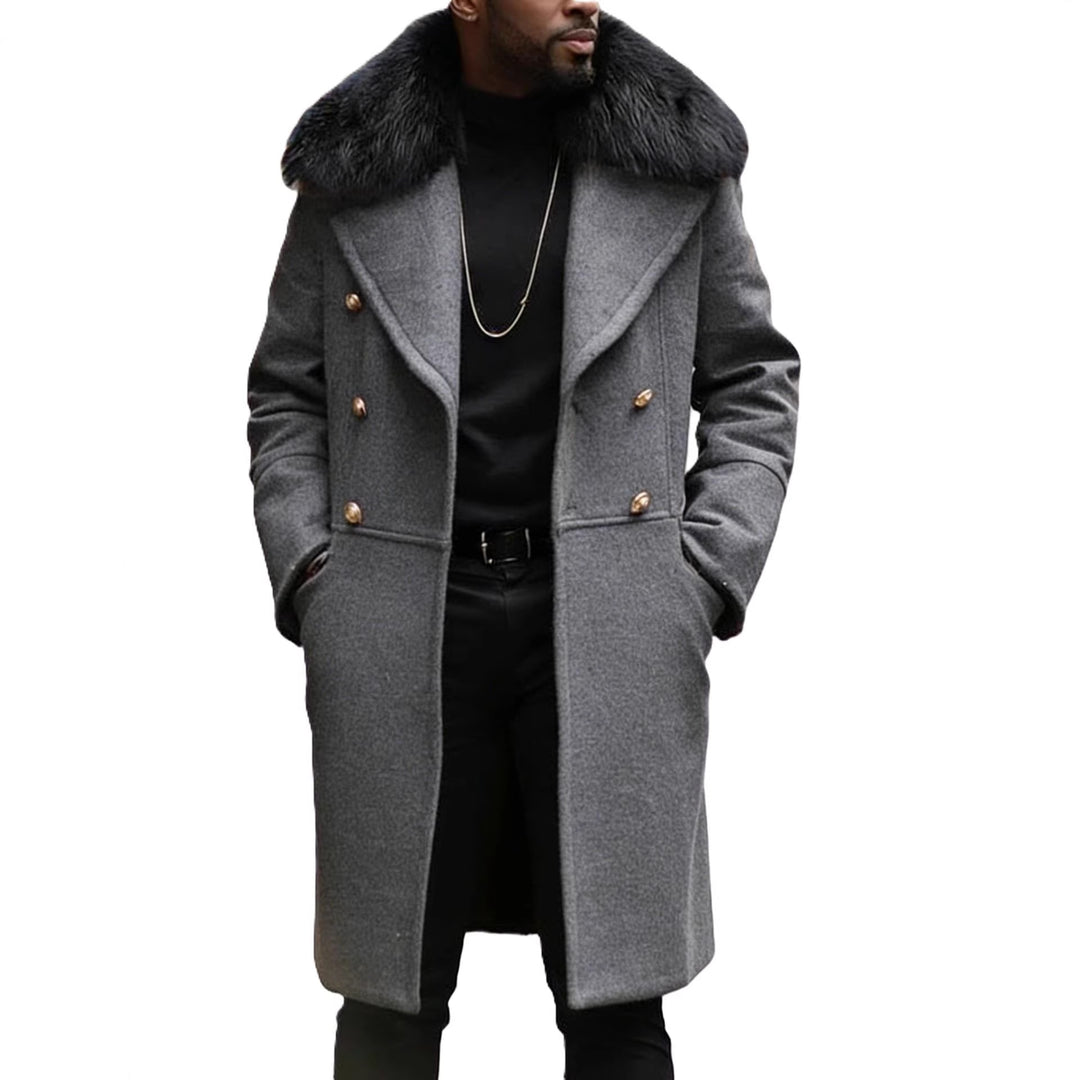 Herren Langer Doppelreihiger Mantel mit voluminösem Teddykragen und eleganten Metallknöpfen Drune