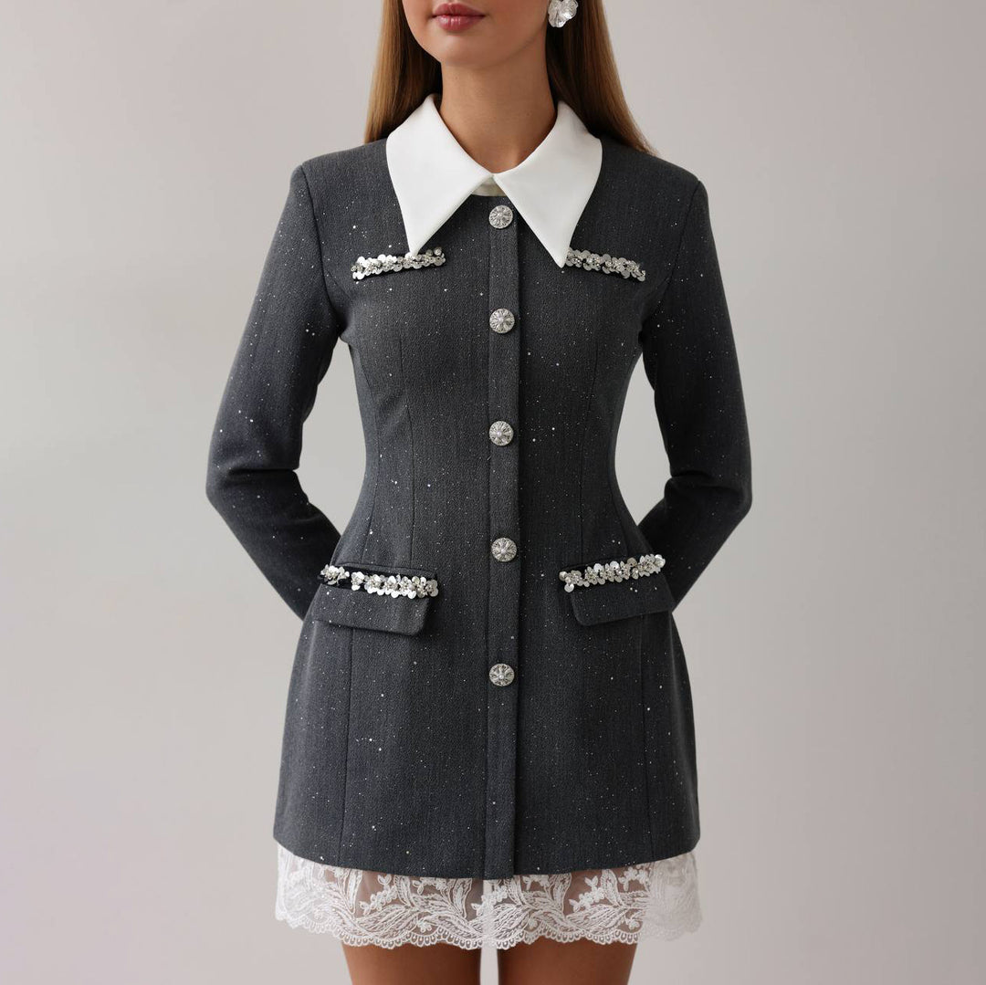 Damen Elegantes und figurbetontes Blazer-Kleid mit dekorativen Details Drune