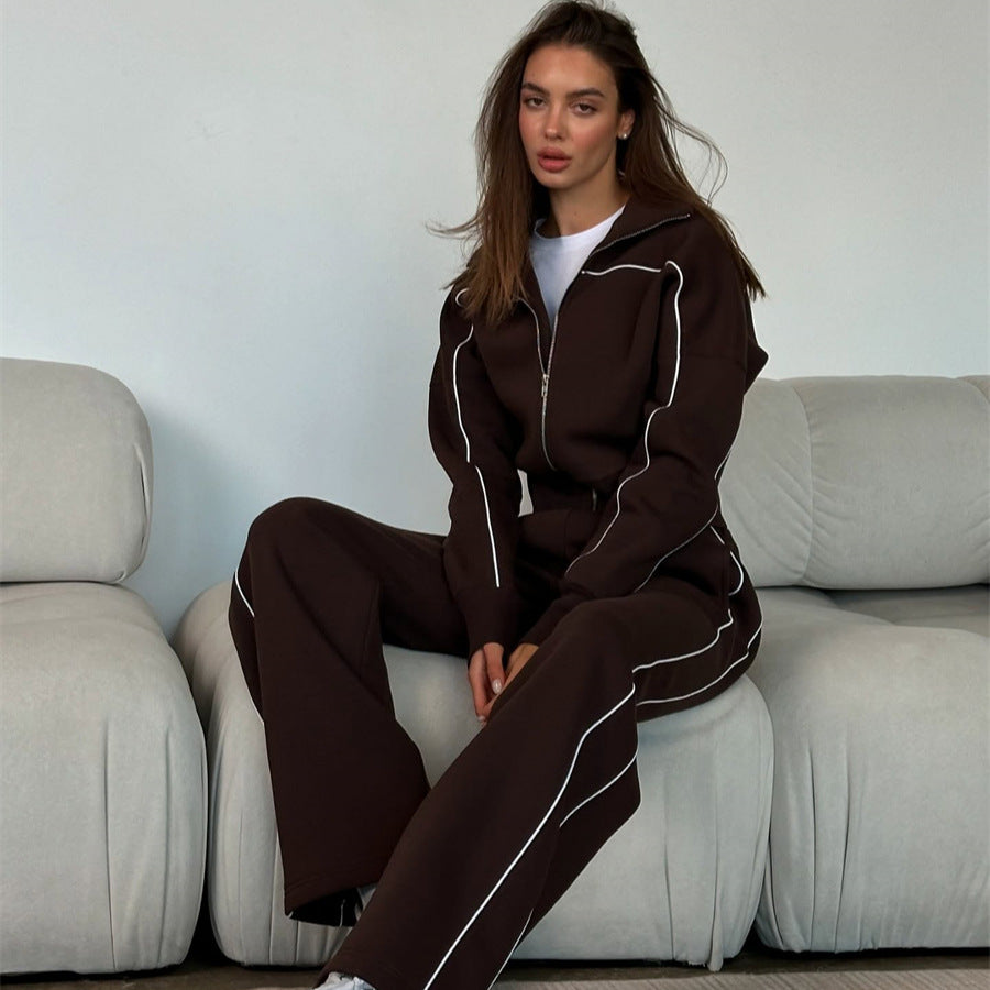 Damen sportliches Freizeitanzug-Set mit stylischem Schnitt und Kontrastnähten Drune