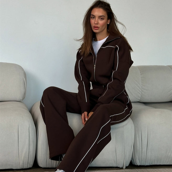 Damen sportliches Freizeitanzug-Set mit stylischem Schnitt und Kontrastnähten Drune