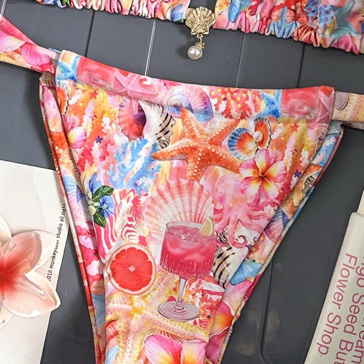 Damen Floral-Design Triangel-Bikini mit verstellbaren Trägern Drune