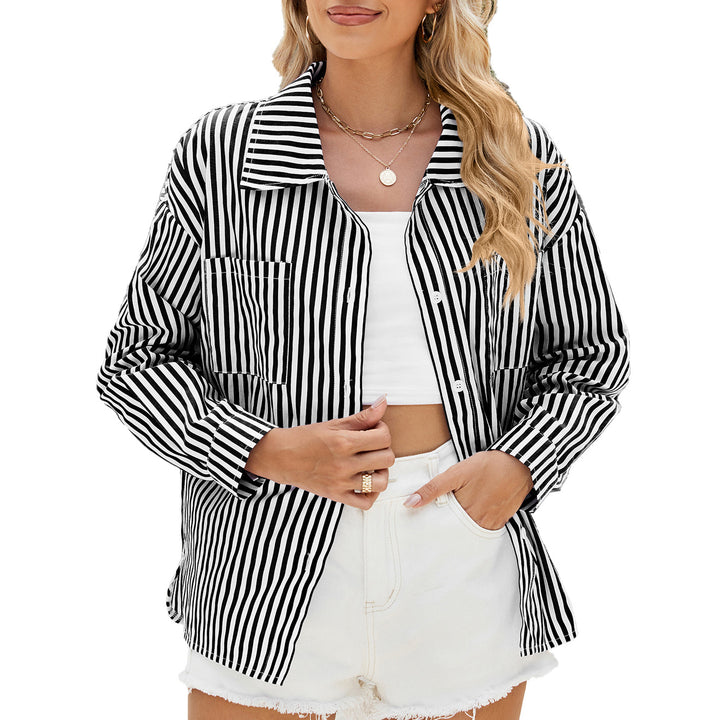Damen gestreiftes Oversized-Hemd mit praktischen Taschen und modischem Schnitt Drune
