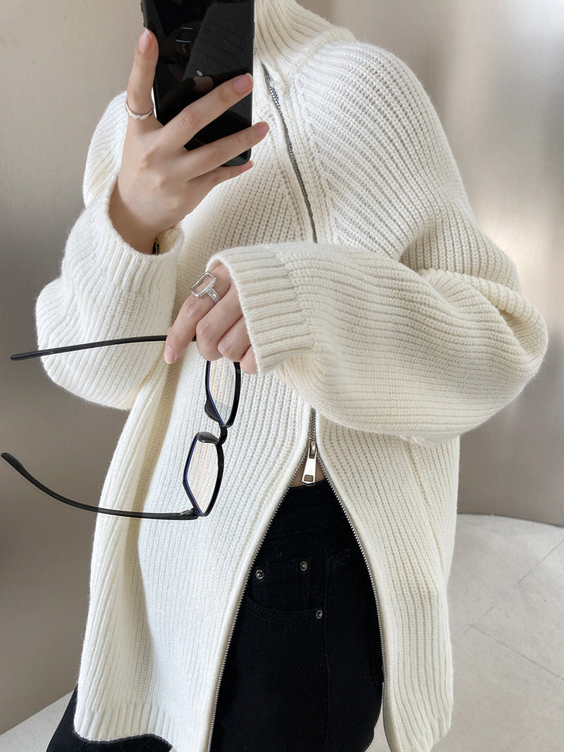Drune Rollkragenpullover mit Seitenschlitz einfarbig gestrickt