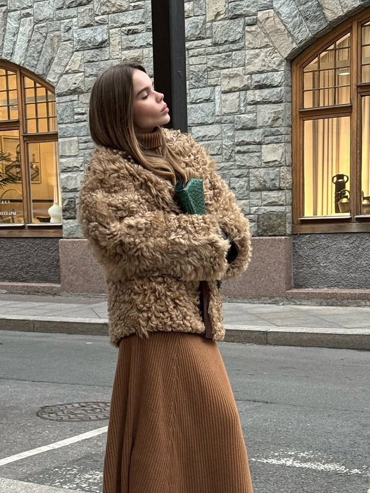 Damen Kurzjacke aus lockigem Teddy-Kunstfell mit Oversize-Schnitt Drune