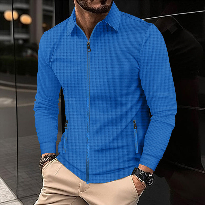 Herren nan strukturiertes Slim-Fit Zip-Überhemd mit Hemdkragen Drune