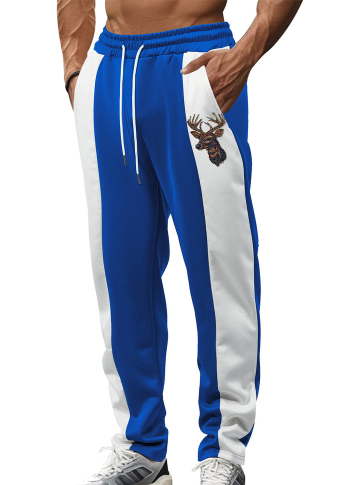 Herren nan sportive Trackpants mit seitlichen Kontrastbahnen elastischem Bund Kordelzug und Hirschstickerei Drune