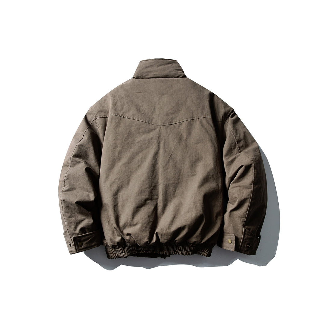 Herren Voluminöser Stehkragen-Bomber mit asymmetrischer Frontpatte und Taillen-Buckle Drune