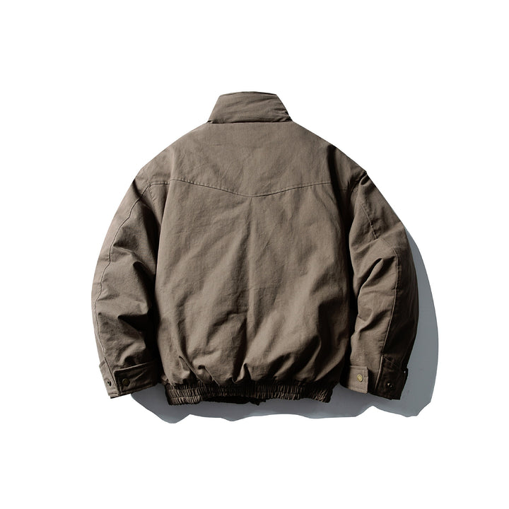 Herren Voluminöser Stehkragen-Bomber mit asymmetrischer Frontpatte und Taillen-Buckle Drune