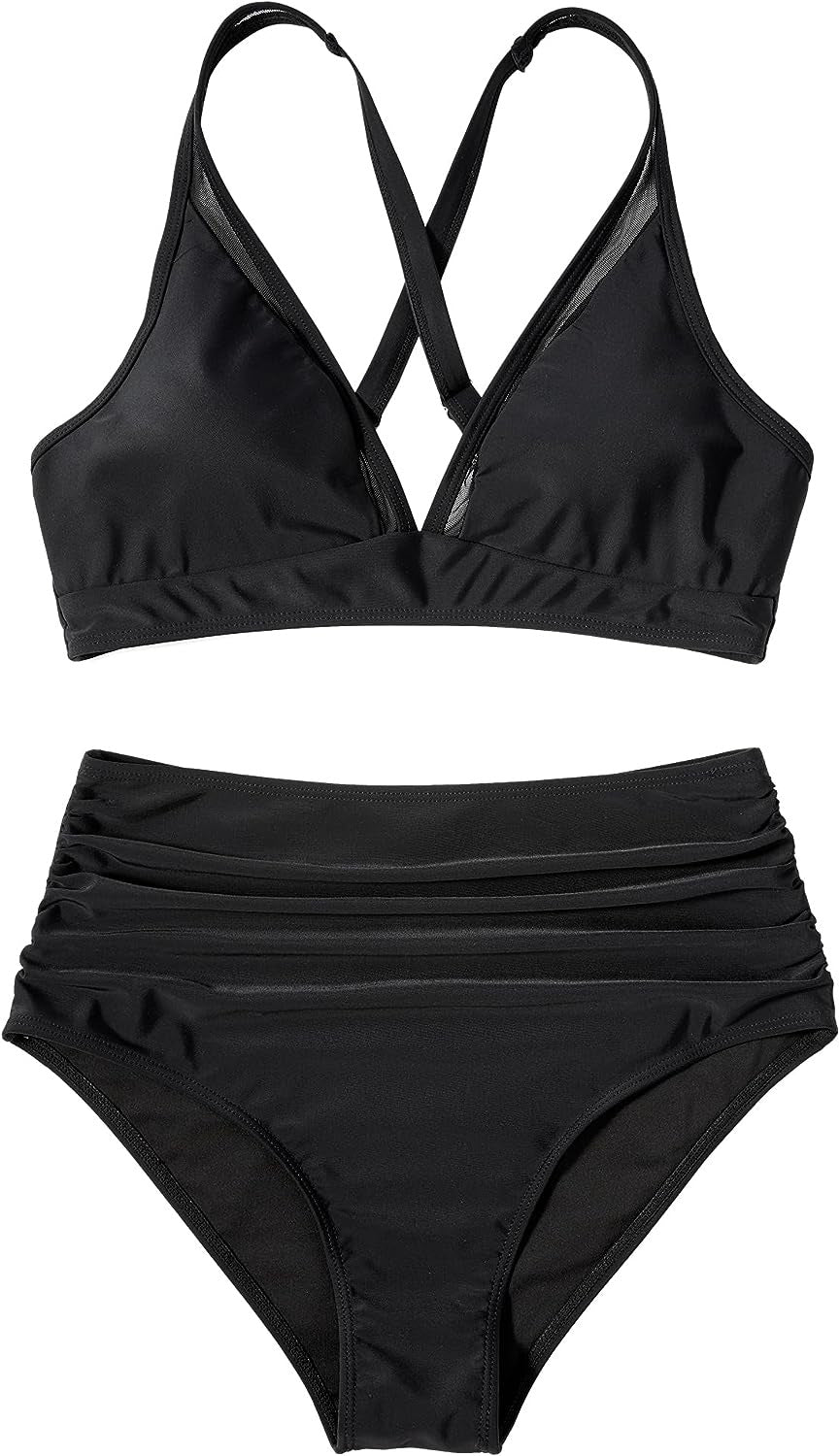 Damen Sportliches Bikini-Set mit verschränkten Trägern und hohem Schnitt Drune