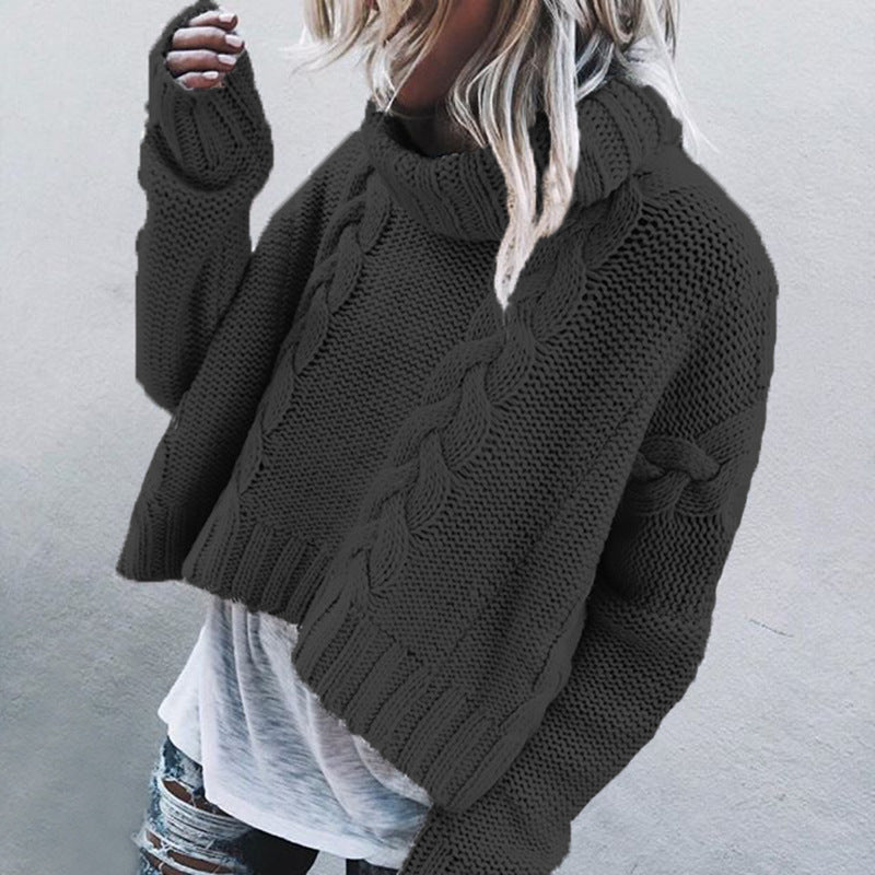 Damen Grobstrickpullover mit hohem Kragen und verspieltem Zopfmuster Drune