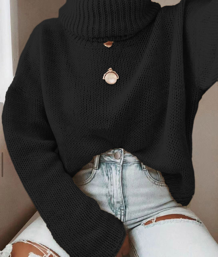 Damen Oversize Rollkragenpullover grobgestrickt mit weitem Schnitt Drune